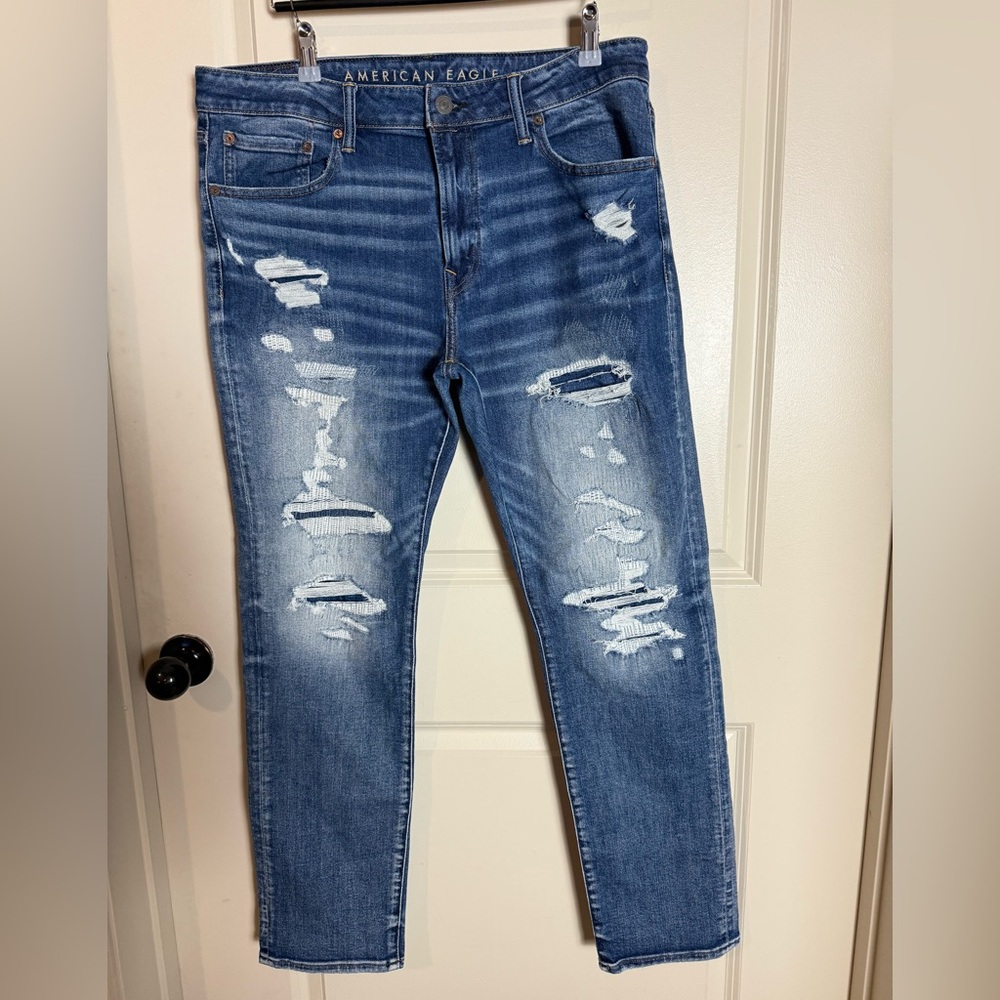 American Eagle Outfitters Men's Slim Fit Blue Distressed Jeans
